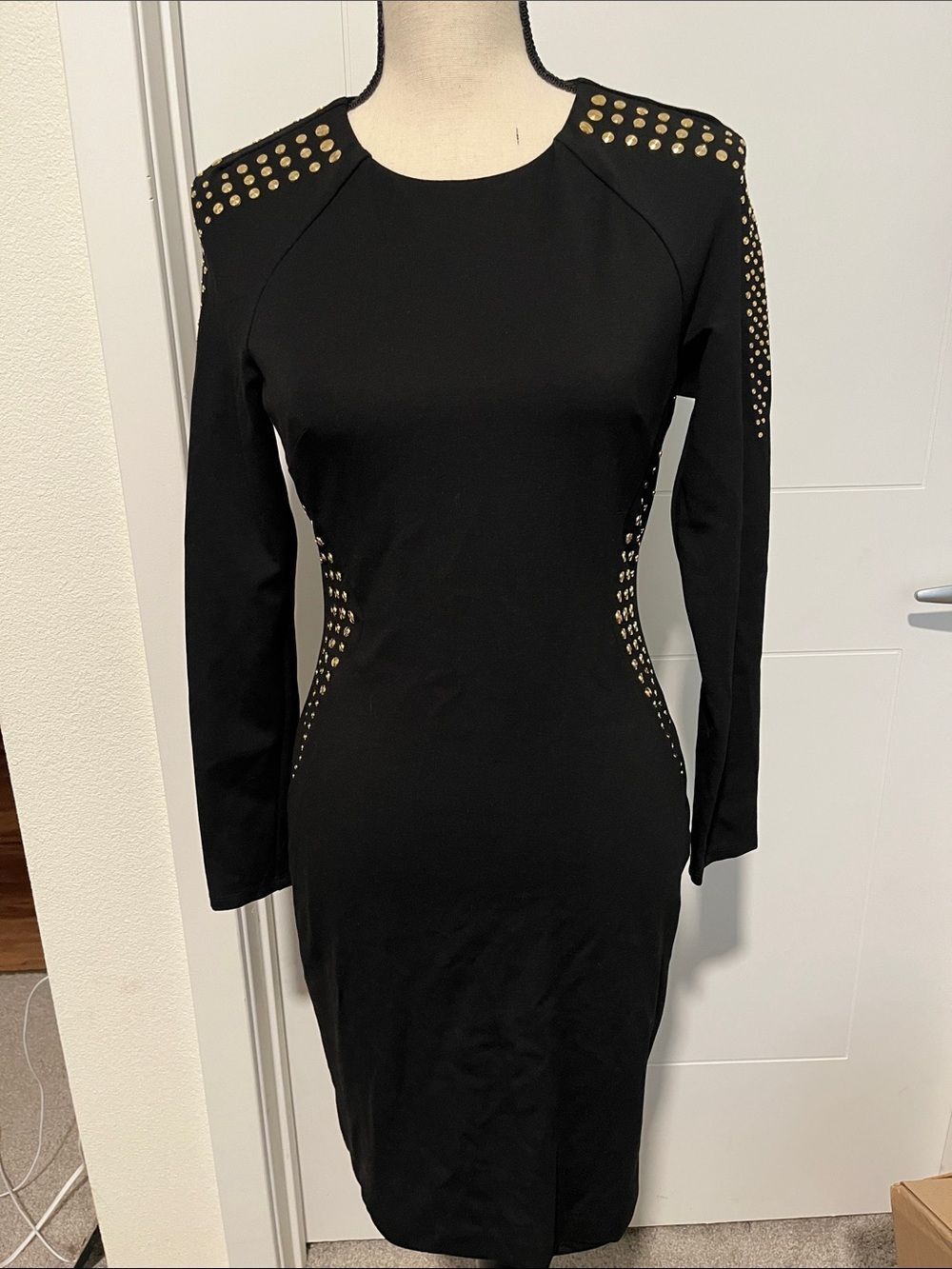 Cache Gold Embellished Black Bodycon Dress Event Party Special Occasion Gala